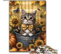 Cat Among Sunflowers Adult Jigsaw Puzzles 1000 Pieces, Staycation Kill Time Every Piece Is Unique - Challenging Family Fun Game (size 26x38cm)