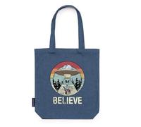 Cat and Alien Denim Bag "Believe" - Cat Tote Bag - Reusable Shopping Bag - Cat Bag