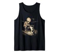Cat and Alien UFO Encounter Vintage Graphic Tank Top