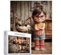 Cat and Angry Little Girl 1000 Piece Jigsaw Puzzles for Adults Wooden House Background Art Jigsaw Puzzle Colorful DIY Puzzles for Home Decoration Gifts Family Puzzle Perfect for Game Nights 50×70cm