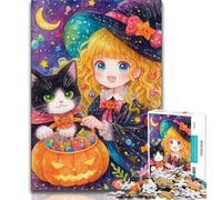 Cat And Anime Girl 1000 Piece Jigsaw Puzzle for Adults Teens,Challenging Game Gifts for Is Ideal As A Gift for The Whole Family (38x26cm)