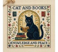 Cat and Book Cross Stitch Kit with Floral Pattern, Cut Cats Cross Stitch Kit Personalized Cat Embroidery Kit for Adults Beginners, DIY Needlepoint Home Wall Art Decoration Gift