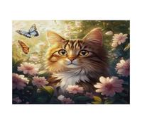Cat and Butterflies 1000 Piece Jigsaw Puzzle for Adults | 38x26cm Charming cat among flowers and butterflies offers a relaxing screen-free activity for solo or shared puzzle time