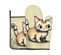 Cat and Butterfly 2-Piece Heat-Resistant Baking Set, Oven Mitt and Trivet, Essential forKitchen Cooking and Outdoor Barbecuing