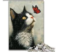 Cat And Butterfly Adult Jigsaw Puzzles 1000 Pieces, Staycation Kill Time Every Piece Is Unique - Challenging Family Fun Game (size 26x38cm)