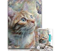 Cat And Butterfly Adult Jigsaw Puzzles 1000 Pieces,Stress Reliever Difficult Challenge Deal As Gifts for The Whole Family (50x75cm)