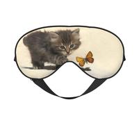 Cat and Butterfly Double Sided Sleep Mask, Adjustable Blackout, Silk-Like Eye Mask for Sleeping,Travel, Soft, Breathable, Lightweight Comfortable Blindfold