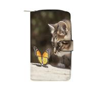 Cat And Butterfly Wallet Multifunctional Leather Wallets for Men Compact Long Wallet Credit Card Holder Passport Bag