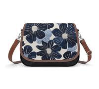 Cat And Cherry Crossbody Bags for Women Leather Handbags Travel Purses Shoulder Bags Tote Bag for Daily Use, Navy Blue Flowers, One Size