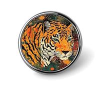 Cat And Cherry Lapel Pin Fashion Brooch Pin Cute Button Badges Round Button Pins Enamel Pins Metal Pinback for Hat Shirt Clothing Bags Decoration, Tiger Botanical Print, Circular