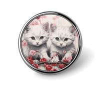Cat and Cherry Lapel Pin for Men Brown And Green Pattern Fashion Brooch Pin -Cute Enamel Badges, Aluminum Alloy Metal Pinback for Hats, Shirts, Bags, Jackets & Accessories (1 Inch Round Button Pins)