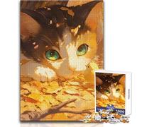 Cat And Chick in Autumn Leaves Hard Jigsaw Puzzle for Adults 1000 Pieces Educational Mind Challenge Game Unique Gift with Sentimental Value Size 38x52cm