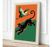 Cat and Crane Ascending Art Canvas Wall Art Print 18x12 Inch