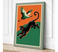 Cat and Crane Ascending Art Canvas Wall Art Print 24x16 Inch