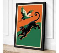 Cat and Crane Ascending Art Canvas Wall Art Print 30x20 Inch
