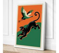Cat and Crane Ascending Art Canvas Wall Art Print 30x20 Inch