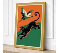 Cat and Crane Ascending Art Canvas Wall Art Print 36x24 Inch