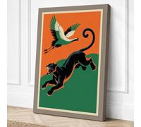 Cat and Crane Ascending Art Canvas Wall Art Print 36x24 Inch