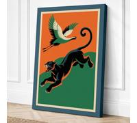 Cat and Crane Ascending Art Canvas Wall Art Print 36x24 Inch