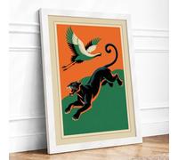 Cat and Crane Ascending Art Deco Framed Wall Art Print A1 White