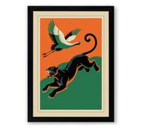 Cat and Crane Ascending Art Deco Framed Wall Art Print A2 (59.4×42cm) Black, Wall Decor for Living Room, Bedroom, Office & Home, Ready to Hang, Art Gift