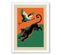 Cat and Crane Ascending Art Deco Framed Wall Art Print A2 (59.4×42cm) White, Wall Decor for Living Room, Bedroom, Office & Home, Ready to Hang, Art Gift