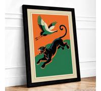 Cat and Crane Ascending Art Deco Framed Wall Art Print A2 Black