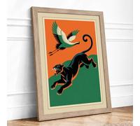 Cat and Crane Ascending Art Deco Framed Wall Art Print A4 Oak