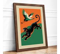 Cat and Crane Ascending Art Deco Framed Wall Art Print A4 Walnut