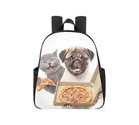 Cat and Dog Eat Pizza Traveling Backpack 12.40x5.12x14.17inch Traveling Backpack Multipurpose Casual Back Pack Purse Business Travel School,Office