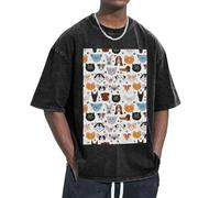 Cat and Dog Faces Bulldog Beagle Labrador Print Authentic Retro Look Fitness Sessions Oversized T-Shirts Comfortable Lightweight Black