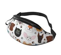 Cat and Dog Faces Bulldog Beagle Labrador Print Man and Women Waist Bag Lightweight Travel Accessory for Hiking Cycling Running