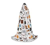 Cat And Dog Faces Bulldog Beagle Labrador Print Medieval Cloak Wizard Robe Cloak With Hood Renaissance Cape Halloween Costume Cosplay Prop