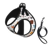 Cat And Dog Faces Bulldog Beagle Labrador Print Pet Supplies Adjustable Step-In Flex Breathable Mesh Dog Harness For Small Medium Dogs, S-L