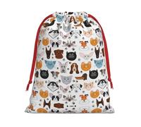 Cat And Dog Faces Bulldog Beagle Labrador Print Practical Drawstring Gift Travel Pouches Men Women Multiple Occasion Daily Carry