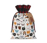 Cat And Dog Faces Bulldog Beagle Labrador Print Reusable Gift Festive Drawstring Bags Versatile Party Pouches Seasonal Celebrations
