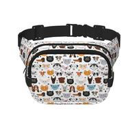 Cat and Dog Faces Bulldog Beagle Labrador Print Square Waist Purse Double Layer Fanny BagTrendy Travel Waist Bag for Men and Women, Black, One Size