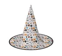 Cat And Dog Faces Bulldog Beagle Labrador Print Stylish Halloween Witch Hat For Parties Carnivals And Cosplay Lightweight Foldable