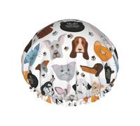 Cat And Dog Faces Bulldog Beagle Labrador Print Various Activities Shower Cap Reusable Soft And Lightweight Bath Hair Cap Long Hair