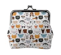 Cat and Dog Faces Bulldog Beagle Labrador Print Women's Microfiber Leather Kiss Lock Coin Purse, Mini Wallet for Cards and Lipstick
