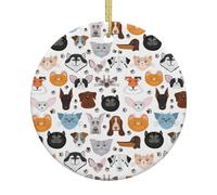 Cat And Dog Faces Bulldog Beagle Labrador Printing Xmas Tree Hanging Decor Personalized Christmas Ceramic Hanging For Adult Ideas Holiday Decor