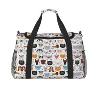 Cat and Dog Faces Bulldog Beagle Labrador Travel Duffel Bag Weekend Bag Weekender Overnight Carry On Hand Bag Workout Sport Hospital