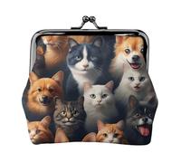 Cat and Dog Faces Print Exquisite Versatile Kiss Lock Coin Purse Cute Small Zipper Wallet for Coins Cards