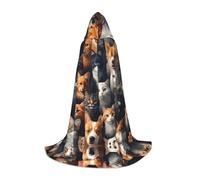 Cat And Dog Faces Print Medieval Cloak Wizard Robe Cloak With Hood Renaissance Cape Halloween Costume Cosplay Prop