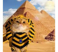 Cat and Dog Pharaoh Costume with Crown Hat, Cute Egyptian Pet Outfit Set for Halloween, Knit Animal Costume for Small Pets (Yellow,Medium)