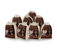 Cat And Dog Sitting in Leather Pocket 8 PCS Muslin Bags with Drawstring Sachet Bags Empty Small Cotton Drawstring Bag Muslin Reusable & Washable Cotton Bag for Herb Spice Candy Soap Jewelry Wedding Gi