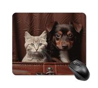 Cat and Dog Sitting in Leather Pocket Mouse Pad 25 * 30cm - Non-Slip Rubber Base Mouse Mat Portable Square Desk Mat for Office, Laptop, Travel, Wireless Mice Mats - Waterproof & Durable Design