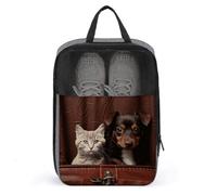 Cat And Dog Sitting in Leather Pocket Shoe Bag Travel Shoe Organizer Water-Resistant Shoe Pouch with Zipper Sneaker Dust Bag, gray, One Size, Modern
