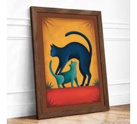 Cat and Dog Together Boho Framed Wall Art Print A2 (59.4×42cm) Walnut,
