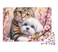 Cat And Dog Together Jigsaw Puzzle Beasts 1000 Pieces Eco-friendly Paper 100% Recycled for Couples Logic Skill Gift 52x38cm/1000pcs